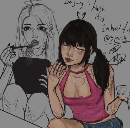 Coloured sketch/messy lineart waist up DUO